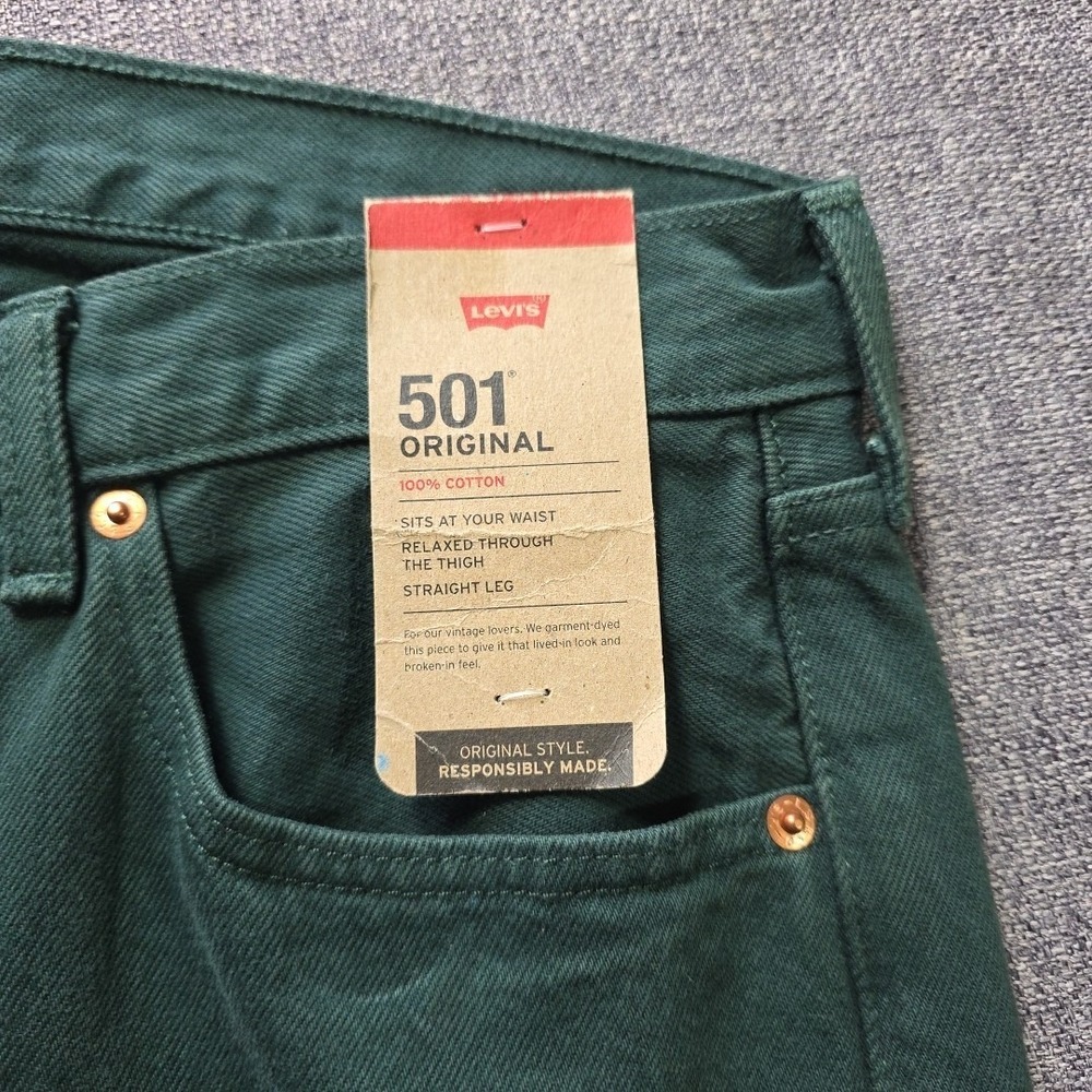 Levis 501 Original Fit Jeans Green 31x32 Straight Leg Button Fly Mens NWT - Picture 3 of 13
